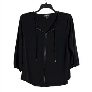 Liz Claiborne Women's Career Top XL Black 3/4 Sleeve Loose Fit Pullover Blouse